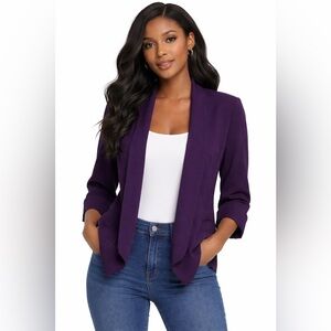 ANNE KLEIN Purple Blazer front open size Small 3/4 Sleeves